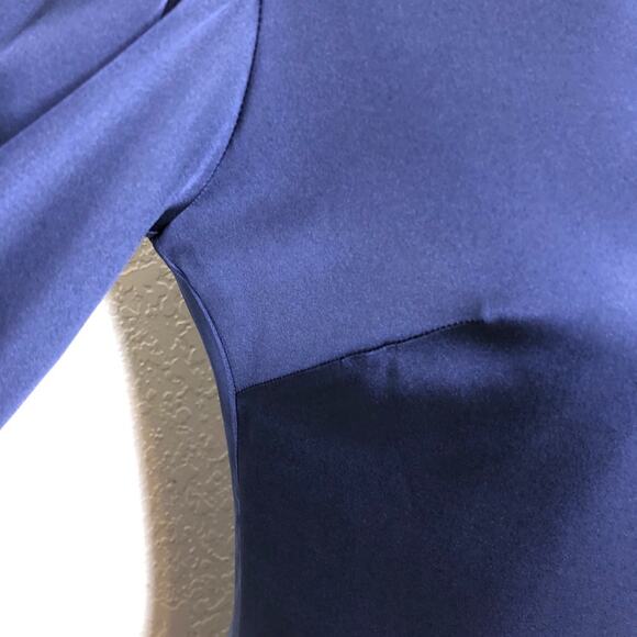 Milly navy blue puff shoulder v neck silk dress size 2 - Picture 6 of 16